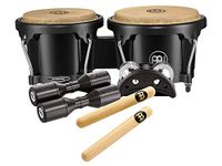 Meinl Percussion Bongos Percussion Set - with Bongos, Shaker, Foot Tambourine, and 1 Pair of Claves - Black, Natural (BPP-1)