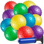 Mini Knobby Balls - (Pack of 12) Bulk 5 Inch Sensory Balls and Spiky Massage Stress Balls with Pump, Fun Bouncy Ball Party Favors, Stocking Stuffers for Kids, Toddlers by Bedwina