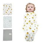 3 Pack Baby Swaddle Blanket Soft Knitted Cotton Newborn Receiving Blankets Swaddle Wrap for Infant Shower Gift Set 90×90cm (Grey+Bee+Star)