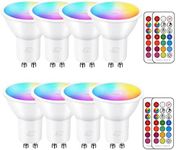 iLC GU10 LED Light Bulbs Colour Changing 12 Colors 5W Dimmable Warm White 2700K RGB LED Spot Light Bulb with Remote Control, 40 Watt Equivalent (Pack of 8)