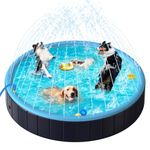 Rywell 2 in1 Dog Pool,63''×12''Foldable Pet Bathing Tub,Portable Sprinkler Pool for Dogs Cats,No Assembly Required, Multifunctional Paddling Pool,Non-Slip&Hard Plastic Splash Bath Pool