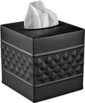 Monarch Abode Handcrafted Metal Geometric Embossed Black Tissue Box Cover, (29127)