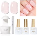 GAOY 3 Pcs Gel Nail Polish Kit with Mini UV Light, Include Milky Pink Sheer Gel Polish, Base Coat and Top Coat, Gel Manicure Kit for Nail Art DIY