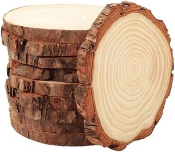 Kurtzy Pack de 10 Rodajas de Madera sin Acabado Círculos de Madera Natural Disco de Madera 10-11 cm y 10 mm de Grosor - Troncos de Madera con Corteza y Acabado Suave - Decoración, Posavasos, Navidad