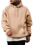 JMIERR Men's Casual Hoodies Retro Wide Pullover Fleece Sweatshirt Long Sleeve Sports Drawstring Hoodie Gym Athletic Hooded with Pocket A Khaki X-Large