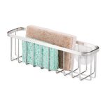 iDesign Gia Kitchen Sink Suction Sponge and Scrubby Holder - Extra Wide, Polished Stainless Steel