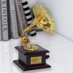 FAME ADDA Metal and Wooden Gramophone Collectible Showpiece Items for Home Decor/Office Table Top Decorative/Living Room Decoration/Bookshelf Decor/Gift Items-Pack of 1(Golden and Maroon)