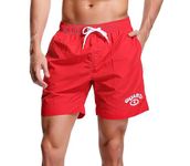 Adoretex Men's Guard Quick Dry Mesh Lining Pockets Swim Trunks Water Shorts Swimsuit, Red, XX-Large