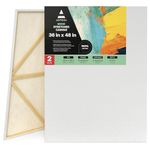 Arteza 90 x 120 cm (36" x48”) Stretched White Blank Canvas, Bulk Pack of 2, Primed, 100% Cotton for Painting, Acrylic Pouring, Oil Paint & Wet Art Media, Art Supplies for Artists & Beginners