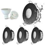 Sweier Waterproof Downlight Black GU10,IP65 LED Bathroom Spotlight Cool White 6000K,5W 430Lumen Recessed Ceiling Spotlight for Bathroom,Cutout 68mm/2.68in,4 Pack