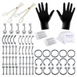 TEEROVA 84PCS Piercing Kit Stainless Steel 14G 16G Lip Nose Tongue Tragus Cartilage Daith Eeybrow Belly Button Rings Body Jewelry Body Piercing Tools