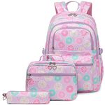 Leaper Water-Resistant Cute Girls Donut School Backpack Lunch Bag Purse Pencil Case Set Purple