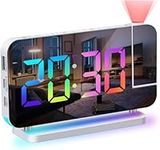 Mystarry Projection Alarm Clock - 11 RGB Digital & 10 RGB Light, 5 Level Adjustable Brightness Alarm Clocks for Bedrooms, 180° Desk Projector Clock on Bedroom Ceiling with USB Ports, 7.4”