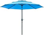 Outsunny 9FT 3 Tiers Patio Umbrella Outdoor Market Umbrella with Crank, Push Button Tilt for Deck, Backyard and Lawn, Sky Blue