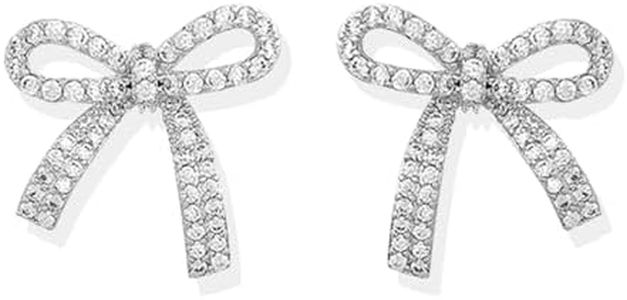 Rhinestone Bow Earrings for Women Sparkly Bow Drop Earrings Silver Crystal Tassels Earring Shiny Christmas Gifts 2025 Trendy