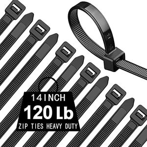 14inch Black Zip Ties Heavy Duty UV Resistant Nylon Cable Ties, 120lb Tensile Strength, 60Pack Durable Wire Ties, Heavy Duty Tie Straps Indoor and Outdoor Cable Management Solution by AGAOTIAN