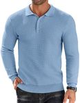 COOFANDY Men's Polo Shirts Long Sleeve Basic Texture Knitted Sweater Pullover Casual Business Polo Shirt, Airy Blue, XX-Large