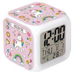 DMZK Unicorn Alarm Clock for Girls LED Digital Bedroom Alarm Easy Setting Cube Wake Up Clocks Upgrade with 4 Sided Unicorn Pattern Soft and ColorfulNightlight Gifts for Girls