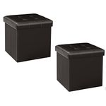 B FSOBEIIALEO Storage Ottoman Small Cube Footrest Stool Seat Faux Leather Toy Chest Brown 12.6"X12.6"X12.6" (2 Pack)