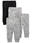 Simple Joys by Carter's Baby 4-Pack Neutral Pant, Black Bananas/Grey/White, 0-3 Months (Pack of 4)