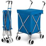 GOFLAME Folding Shopping Cart, Large Grocery Cart with Wheels and Removable Fabric Cover, Lightweight and Sturdy Rolling Utility Cart for Groceries Laundry Shopping Picnic (Blue)