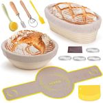 Bread Proofing Basket Set, PITCH PULSE 9 Inch Round and 10 Inch Oval Banneton Bowl with Sourdough Bread Making Tools Kit