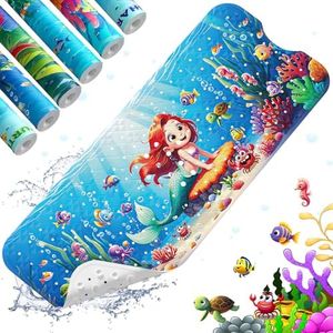 XIYUNTE Baby Bath Mat for Tub Non Slip, 40''x16'' Extra Long Bathtub Mat Non Slip, Safety Kids Bath Tub Mat with Suction Cups and Drain Holes, Machine Washable, Mermaid