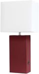 Elegant Designs Modern Leather Table Lamp with USB and White Fabric Shade, Red