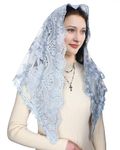 Mantveil Catholic Chapel Veil for Women: Traditional Floral Embroidered Lace Mantilla Church Veils Latin Mass Head Covering, Triangle, 53 x 24 inches