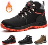 Gainsera Winter Safety Boots Women Men Steel Toe Work Boots with Warm Fur Lining Safety Shoes Trainers Ankle Plush Work Shoes, BlackRed 9UK 43EU 265