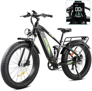 Electric Bike for Adults, 26'' Fat Tire Mountain Bike with Dual Shock Absorbers, 48V 17.5Ah Removable Battery, 1000W Motor, 60 Miles Long Range 28 Mph, 7-Speed Gear, Front/Rear Hydraulic Disc Brake