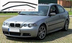 AC WOW 2x Wind Deflectors Compatible with B M W 3 Series E46 Compact 2000-2004 3-door Smoke Tinted Acrylic Glass Door Side Windows Interior In-Channel Visors Rain Snow Sun Guards