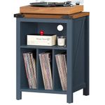 Joaxswe Record Player Stand with Vinyl Record Storage,Rustic Blue Record Player Table Holds up to 160 Albums,Large Wood Turntable Stand Cabinet Dispaly Shelf for Living Room,Bedroom,Office