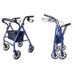 Folding Four Wheel Rollator, Lightweight Mobility Walker with Seat & Carry Bag, Mobility Aid for Elderly Disabled (Blue)