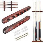 DURANTEY Pool Cue Rack Wooden Pool Cue Holder Wall Mounted Snooker Cue Rack Wine Red Billiards Stick Holder Snooker Cue Wall Rack with Clips Hold 6 Pool Cue for Pool Bars Clubs Billiard Players