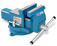 KANCA-CASTILLO, CAS-100, Bench Vise Made of Ductile Iron 4'',90.000 PSI Cast Vise Jaws and Anvil Hardened Swivel Base Rotate 360,Jaw Opening 5'' for Industrial Craftsmen,Home Improvement Tools Blue