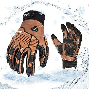 Vgo... 1 Pair -20℃/-4°F COLDPROOF,Winter Work Leather Gloves,Mechanics Gloves,Impact Gloves,Anti-Vibration,Water Resistant(L,Brown,CA7722FW)