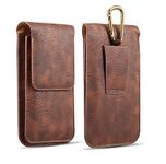 ELICA Leather Mobile Phone and Card Holder Waist Bag Holster Belt Clip Case with 2 Pocket for iPhone 6s Plus 5.5" - Brown