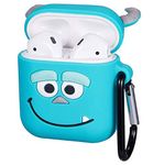 Sully Monsters Inc Soft Rubber Silicone Air pods Case Cover Skin Protector with Clip Hook Keyring for 1st 2nd Generation pod. Shock Proof Protective Replacement for Wireless Charging Headphones