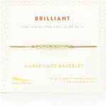 Lucky Feather Morse Code Bracelets for Women - 14K Gold Dipped Bar with Secret Message Engraved on Adjustable 7" - 8" Cord - Friendship Bracelet Gift for Her (Brilliant)