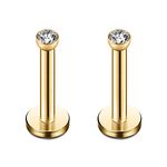 Stainless Steel Internally Threaded Labret Lip Ring Tragus Helix Stud 3mm Round CZ Gem Piercing Jewelry