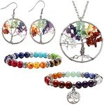 Jovivi 7 Chakra Tree Life Tumbled Gemstone Healing Crystals Necklace & Earrings & Chakra Bracelet Sets, Mothers Day Gifts