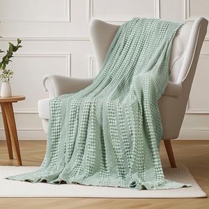 DELIGHT HOME Cotton Waffle Throw Blanket for Couch, Ultra Soft Lightweight Bed Blanket of Rayon Derived from Bamboo 50"x60", Luxury Throws for Bed and Sofa, Waffle Weave Blanket for Women, Sage Green