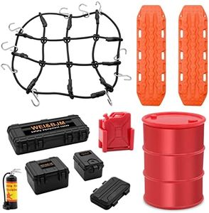 Esilun 1/24 Crawler Car Decoration Simulation Decoration Mini Luggage Net/Recovery Board/Oil Drum/Fire Extinguisher/Toolbox for 1/18 TRX4M 1/24 Axial SCX24 RC Crawler Accessories