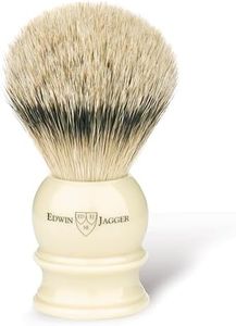 Edwin Jagger 3EJ467 Large Silver Tip Badger Shaving Brush, Imitation Ivory for use with Shaving Cream or Soap for Men