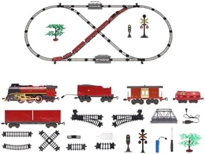 Electric Train Sets for Adults, Vintage Christmas Electric Train Set with Light, Steam & Smoke, Alloy Model Train with Oval Track, Carriage & Accessories for Holiday Decor