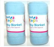 First Steps Pack of 2 Fleece Baby Blankets for Pram, Crib, Moses Basket or Bed 70x70cm