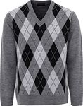 Maan Store Men's V Neck Classic Knitted Jumper Diamond Pattern Long Sleeves Top Sweater (L, Mid Grey)