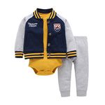 Newborn Baby Boys Coat Jacket + Romper + Long Pants 3pcs Clothing Set Outfit Blue 0-9 Months