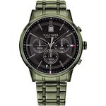 Tommy Hilfiger Men's 44mm Multifunction Quartz Watch - 3-Hand Movement, Green Stainless Steel Bracelet, Black Sunray Dial, 5ATM Water Resistant - 1791634